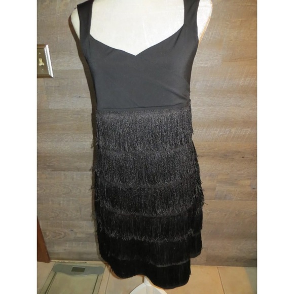 Flapper Costume M Theater Black Fringe Dress Feather Halloween Gatsby Cosplay - Picture 4 of 8